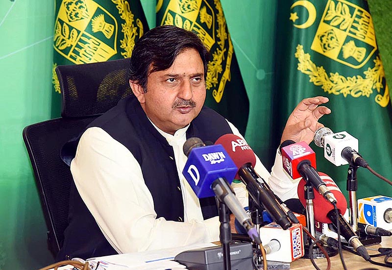 Special Assistant to the Prime Minister on Defence, Malik Muhammad Ahmad Khan addressing a press conference