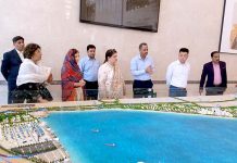 Chairman Gwadar Port Authority Mr. Passand Khan Buledi briefing the members of the Senate Standing Committee on Maritime Affairs led by Chairperson Of The Committee Senator Mrs. Rubina Khalid