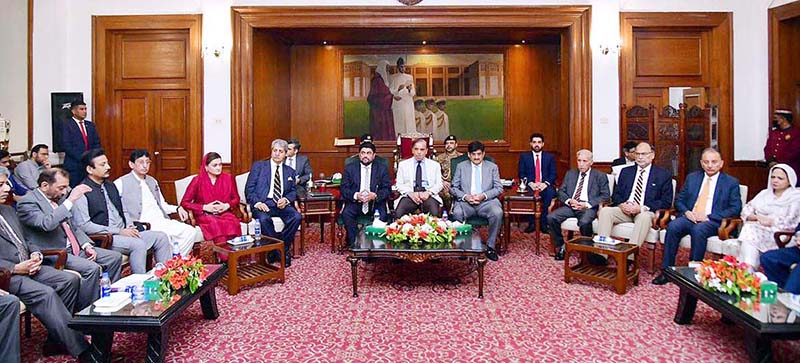A delegation of leading businessmen and industrialists calls on Prime Minister Muhammad Shehbaz Sharif at Governor House