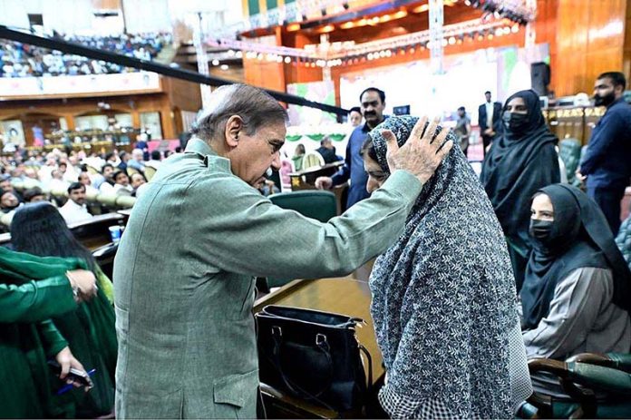 Prime Minister Muhammad Shehbaz Sharif meeting the families of Shuhada at Azmat-e-Shuhada Convention