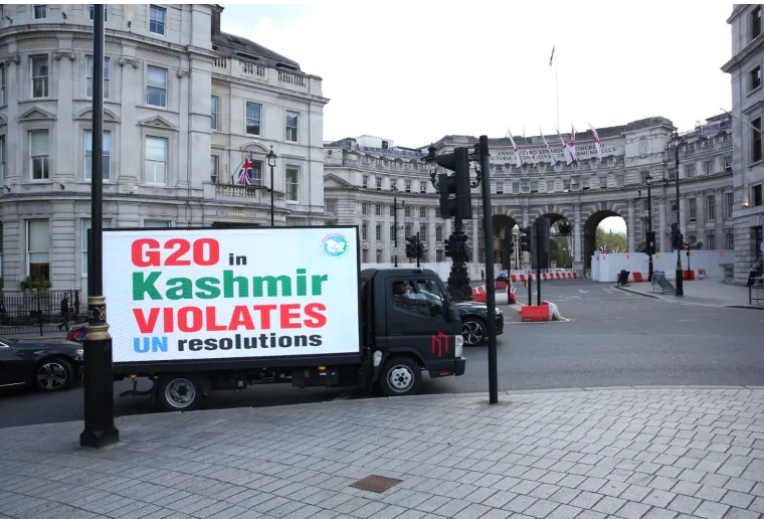 Digital ads truck goes around Washington flashing key message, 'Say no to G20 meeting in occupied Kashmir'