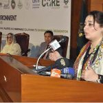 Special Assistant to Prime Minister and Convener, Parliamentary Taskforce on SDGs, Ms Romina Khurshid addressing during the High-Level Policy Dialogue on World Environment Day 2023 “Reimagining Plastics and Renewable Solutions to Environmental Degradation” at VC Secretariat Auditorium Allama Iqbal Open University