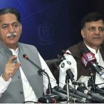 Federal Minister Mian Javed Latif is addressing a press conference at PID Media Center