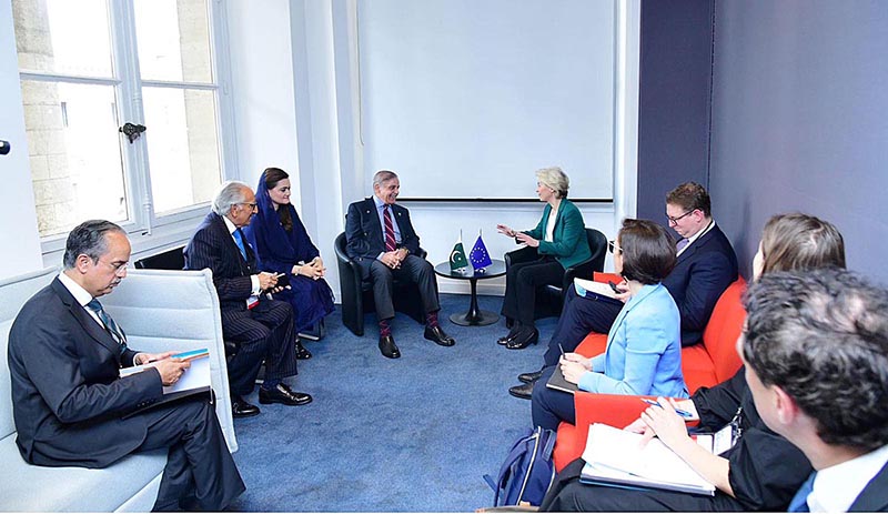Prime Minister Muhammad Shehbaz Sharif meets President of the EU Commission Ursula Von Der Leyen on the sidelines of the New Global Financing Pact Summit