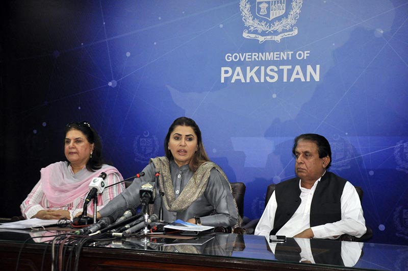 Federal Minister for Poverty Alleviation, Social Safety and Chairperson Benazir Income Support Programme Ms. Shazia Marri addressing a press conference at PID media center