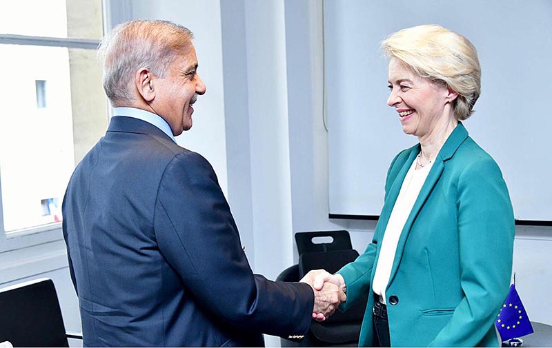 Prime Minister Muhammad Shehbaz Sharif meets President of the EU Commission Ursula Von Der Leyen on the sidelines of the New Global Financing Pact Summit