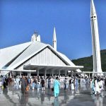 A large number of people coming out after offering Eid-ul-Azha prayer at Faisal Masjid