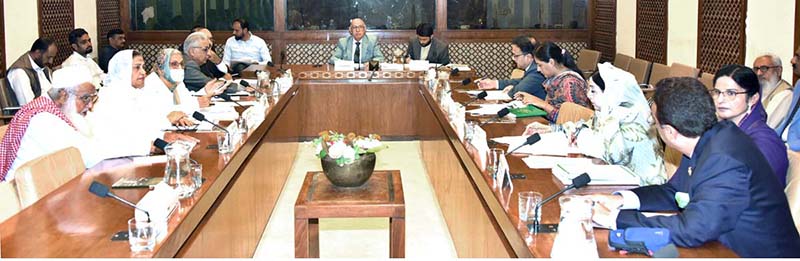 Senator Irfan-Ul-Haque Siddiqui, Chairman Senate Standing Committee on Federal Education & Professional Training presiding over a meeting of the committee at Parliament House