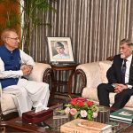 The outgoing High Commissioner of Sri Lanka, Vice Admiral (r) Mohan Wijewickrama, paid a farewell call on President Dr. Arif Alvi at Aiwan-e-Sadr