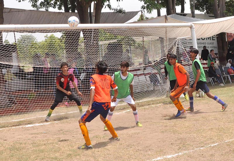 Students are giving Football trials for Prime Minister's Youth Programme Talent Hunt Youth Sports League organized by University of Sargodha Supervision of Higher Education Commission