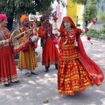 Artists performing cultural dance during Saqafati Mela promoting Pakistani culture providing entertainment to public at Lok Virsa