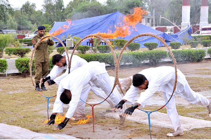 Police recruiters are showing their skills during 92th Police Passing out parade at Police Training School
