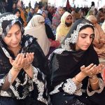 A large number women offering dua after Eidul Azha prayers at historic Badshahi Masjid