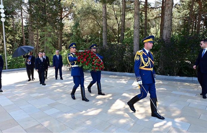 Prime Minister Muhammad Shehbaz Sharif visits the mausoleum of National Hero and first President of Azerbaijan, Haider Aliyev. Prime Minister laid a floral wreath at the mausoleum