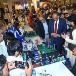 Federal Minister for Planning Development & Special Initiatives Ahsan Iqbal visiting stalls during the Inauguration session of International EdTech Conference