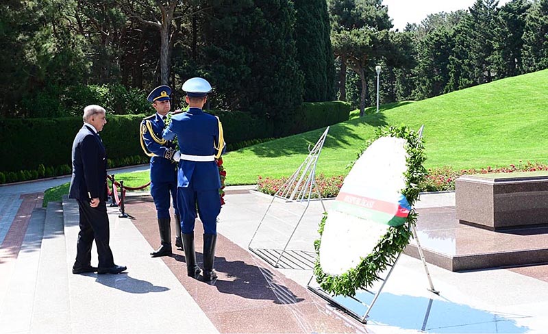 Prime Minister Muhammad Shehbaz Sharif visits the mausoleum of National Hero and first President of Azerbaijan, Haider Aliyev. Prime Minister laid a floral wreath at the mausoleum