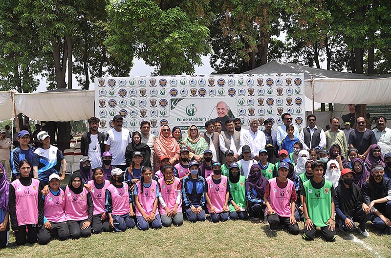 Students are giving Football trials for Prime Minister's Youth Programme Talent Hunt Youth Sports League organized by University of Sargodha Supervision of Higher Education Commission