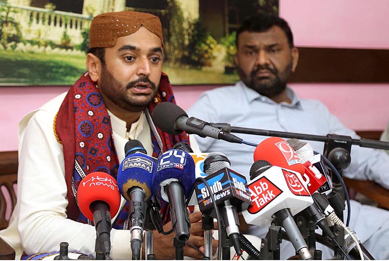 Mayor Municipal Corporation Kashif Ali Shoro addressing to media persons at Press Club