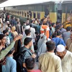 A large number of people boarding on train at Hyderabad Railway Station for going to their hometowns to celebrate Eid ul Azha with their dear ones
