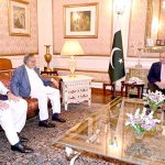 Prime Minister Muhammad Shebaz Sharif meets Governor Punjab Muhammad Baligh ur Rehman. Federal Minister for Finance Muhammad Ishaq Dar is also present in the meeting