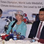 World Judo Medalist and Austrian Judo player Ms. Sabrina Filzmoser along with Ambassador of Austria addressing a press conference regarding her K2 expedition