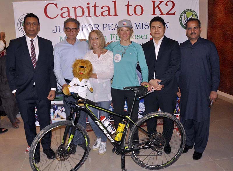 World Judo Medalist and Austrian Judo player Ms. Sabrina Filzmoser along with Ambassador of Austria addressing a press conference regarding her K2 expedition