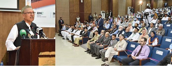 President Dr. Arif Alvi addressing the International Conference on Health Research organized by Rehman Medical Institute