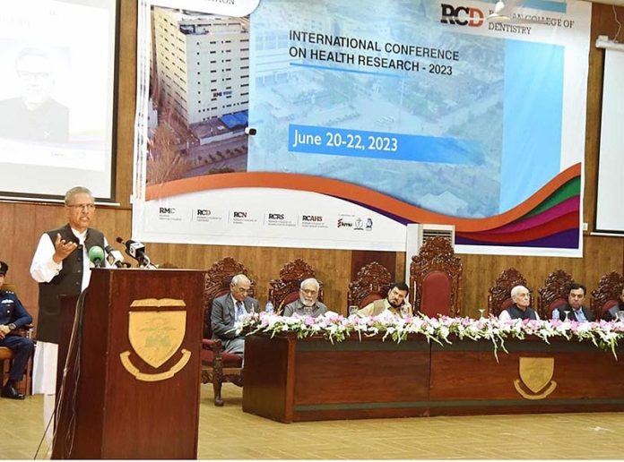President Dr. Arif Alvi addressing the International Conference on Health Research organized by Rehman Medical Institute
