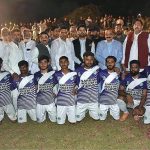 Interior Minister Rana Sana Ullah Khan in a group photo with Football Team during Mian Gulzar Memorial Fled Light Football Tournament-71 JB