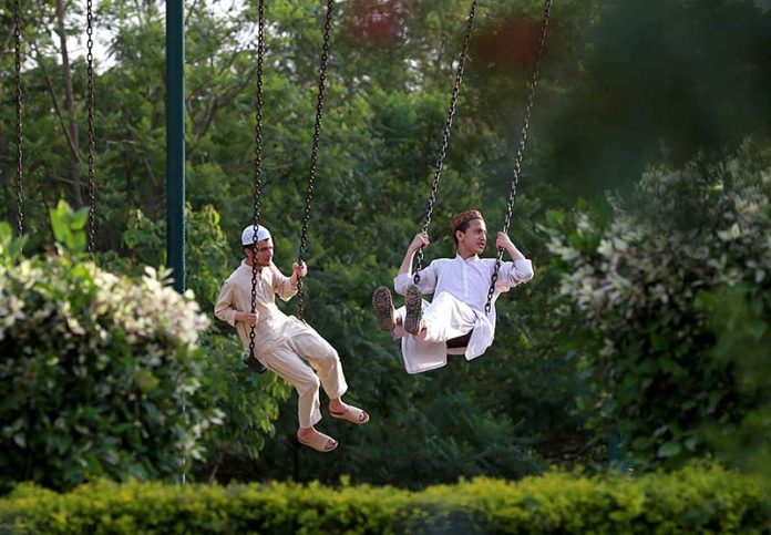 Boys enjoying swing at a local park at F/6/1 sector