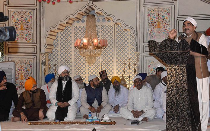 Additional Secretary Shrines Rana Shahid Saleem addressing main ceremony-Bhog Akhand Paatg Sahib to observe Martyrdom Day of Guru Arjun Dev Jee at Gurdawara Dera Sahib