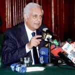 Special Assistant to Prime Minister (SAPM) on accountability, Irfan Qadir addressing a press conference at Governor House