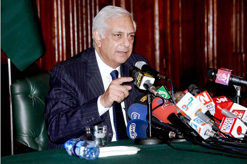 Special Assistant to Prime Minister (SAPM) on accountability, Irfan Qadir addressing a press conference at Governor House