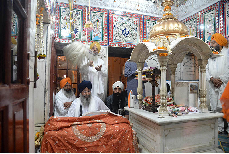 Additional Secretary Shrines Rana Shahid Saleem addressing main ceremony-Bhog Akhand Paatg Sahib to observe Martyrdom Day of Guru Arjun Dev Jee at Gurdawara Dera Sahib