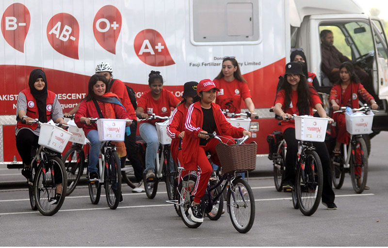 Students from various institutions, Regular Blood Donors PRCS Staff & Volunteers Pakistan Red Crescent Society (PRCS) in collaboration with its Red Cross Red Crescent Movement partners, will organize cycling event 'Donors on Wheels' in connection with World Blood Donor Day 2023 at Jinnah Sports Complex, outside Liaqat Gymnasium