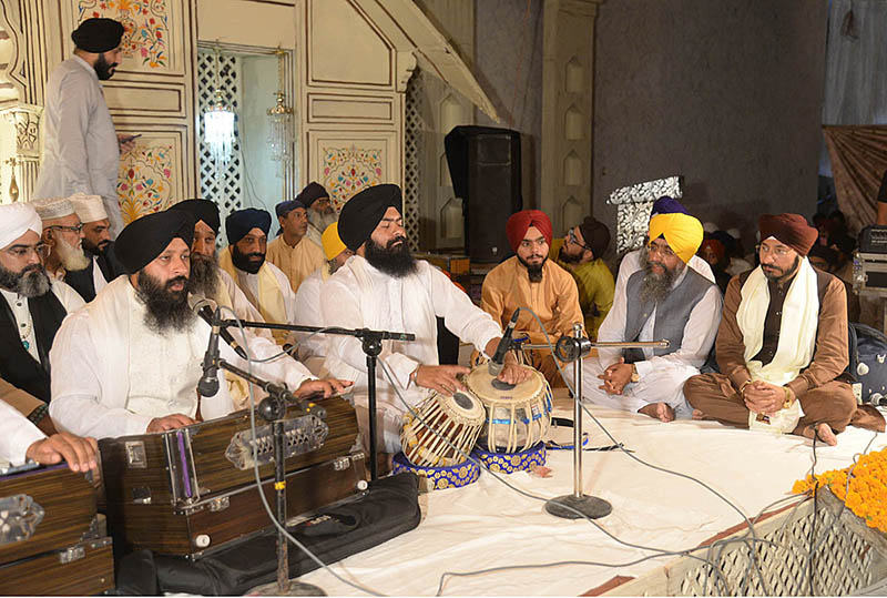 Additional Secretary Shrines Rana Shahid Saleem addressing main ceremony-Bhog Akhand Paatg Sahib to observe Martyrdom Day of Guru Arjun Dev Jee at Gurdawara Dera Sahib