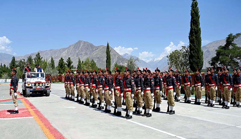 Chief Minister Gilgit-Baltistan Khalid Khurshid Khan addressing during the police passing out parade at Police Training Center
