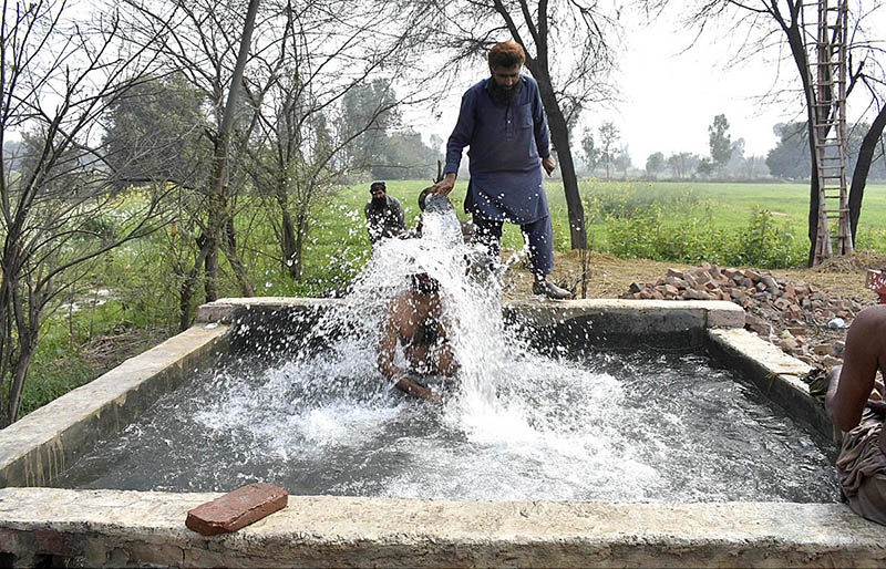 Youngsters jumping into water to get some relief from hot weather