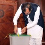 Chief Minister Gilgit-Baltistan Khalid Khurshid Khan casting his ballot for the No Confident Motion against the Speaker Gilgit-Baltistan Assembly Syed Amjad Ali Zaidi during the 4th sitting of 19th session of GB Assembly under the chair of Deputy Speaker Nazir Ahmad Advocate at Assembly Secretariat