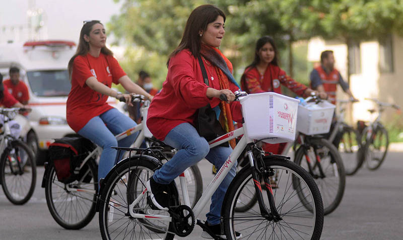 Students from various institutions, Regular Blood Donors PRCS Staff & Volunteers Pakistan Red Crescent Society (PRCS) in collaboration with its Red Cross Red Crescent Movement partners, will organize cycling event 'Donors on Wheels' in connection with World Blood Donor Day 2023 at Jinnah Sports Complex, outside Liaqat Gymnasium