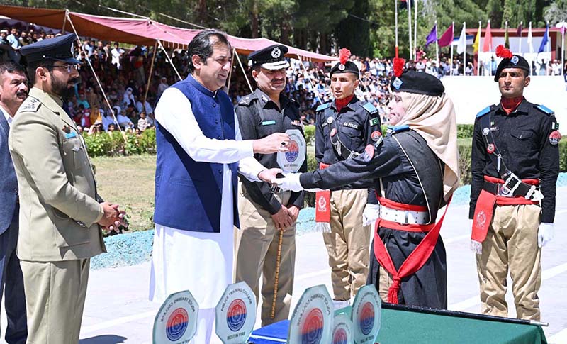 Chief Minister Gilgit-Baltistan Khalid Khurshid Khan addressing during the police passing out parade at Police Training Center