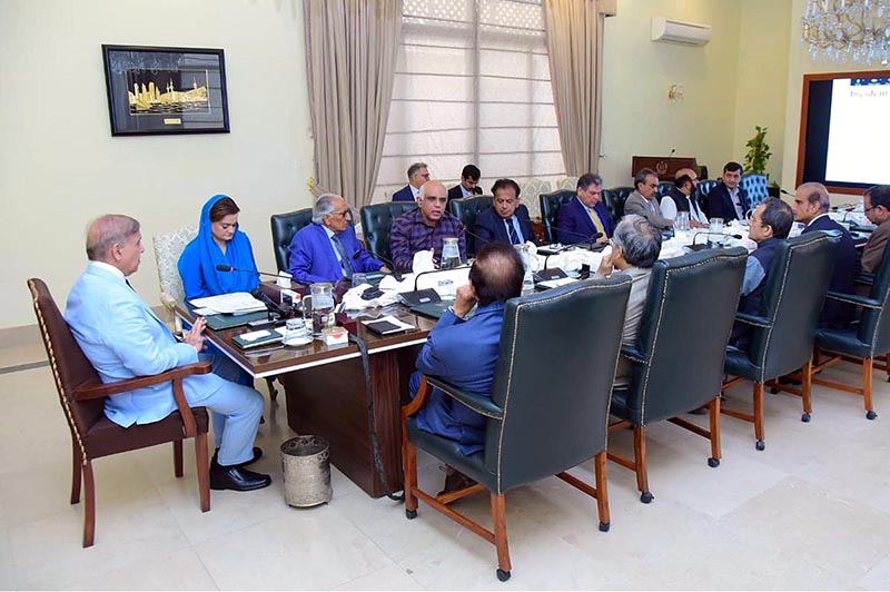 Prime Minister Muhammad Shehbaz Sharif chairing a meeting regarding human smuggling and the recent capsizing of a boat in the Mediterranean near Greece