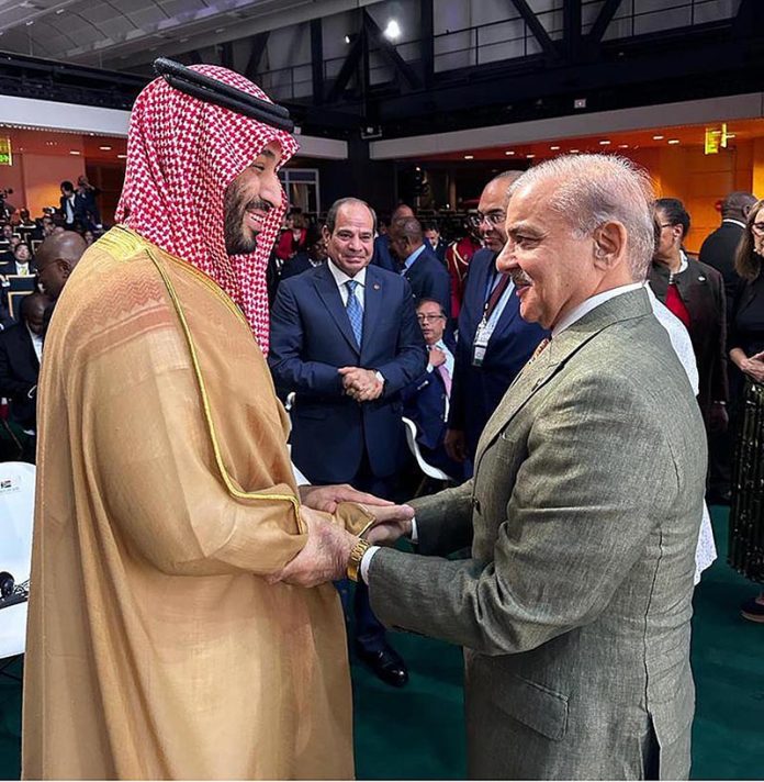 Prime Minister Muhammad Shehbaz Sharif meets Crown Prince and Prime Minister of the Kingdom of Saudi Arabia on the sidelines of New Global Financial Pact Summit held in France