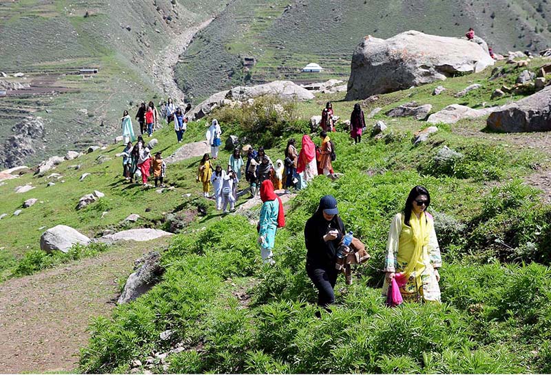 Students are participating in hiking during Four-Day Youth Leadership Summer Camp 2023 arranged by Director of Youth Affairs KP in collaboration with Shaheed Benazir Bhutto Women University