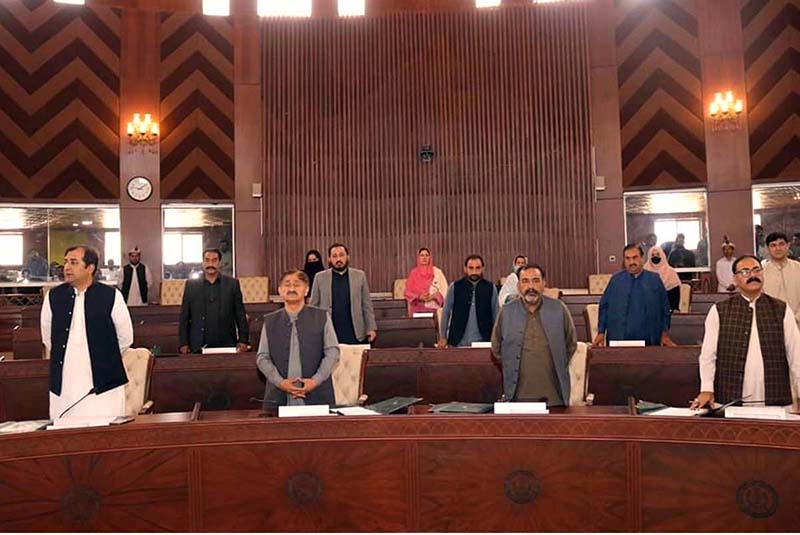 Member of Gilgit-Baltistan Assembly standing in the favor of No Confident Motion Resolution against the Speaker Gilgit-Baltistan Assembly Syed Amjad Ali Zaidi during the 4th sitting of 19th session of GB Assembly under the chair of Deputy Speaker Nazir Ahmad Advocate at Assembly Secretariat