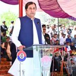 Chief Minister Gilgit-Baltistan Khalid Khurshid Khan addressing during the police passing out parade at Police Training Center