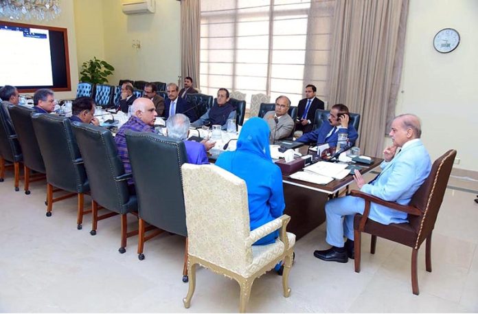 Prime Minister Muhammad Shehbaz Sharif chairing a meeting regarding human smuggling and the recent capsizing of a boat in the Mediterranean near Greece