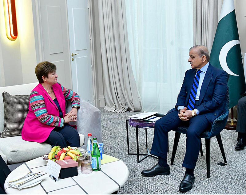 Prime Minister Muhammad Shehbaz Sharif in a meeting with Ms. Kristalina Georgieva, Managing Director International Monetary Fund