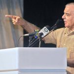 Prime Minister Mian Muhammad Shehbaz Shareef is addressing during his visit at Sabzazar Sports Complex