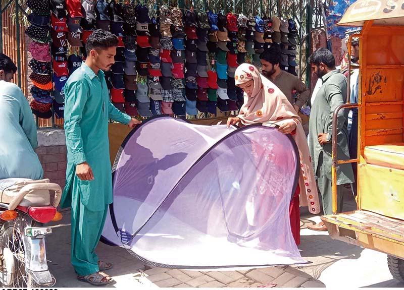 A Woman purchasing mosquito nets from a roadside stall